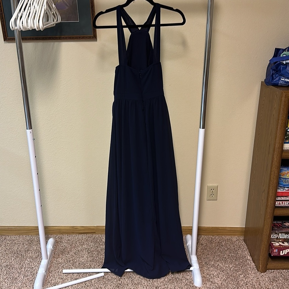 Navy Blue Maxi Dress Criss‎ Cross Back Sleeveless Formal Gown - Picture 5 of 6